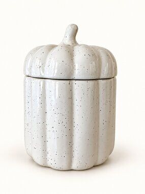 Bread + Butter Speckled White Ceramic Pumpkin Jar with Lid Fall Decor 7"